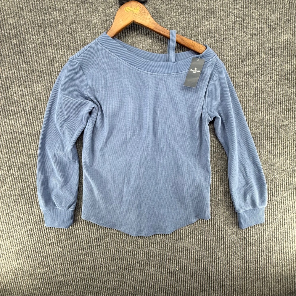 Abercrombie Waffle Knit Top Kids 13/14 Blue New Asymmetrical Neck Thermal Shirt